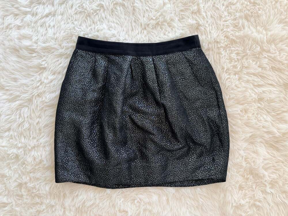 Leifsdottir Cobblestone Metallic Jacquard Mini Skirt with Hook and Eye Closure